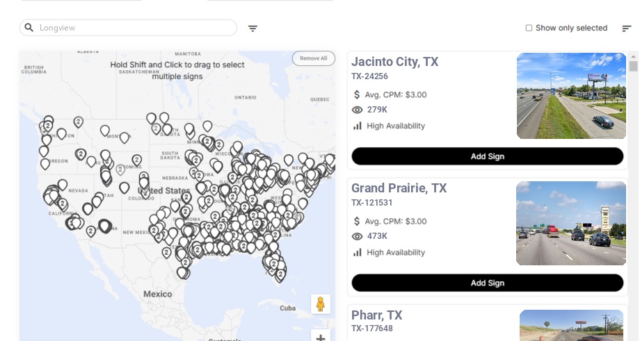 Billboard advertising in Longview Tx, Texas - Choose your favorite location