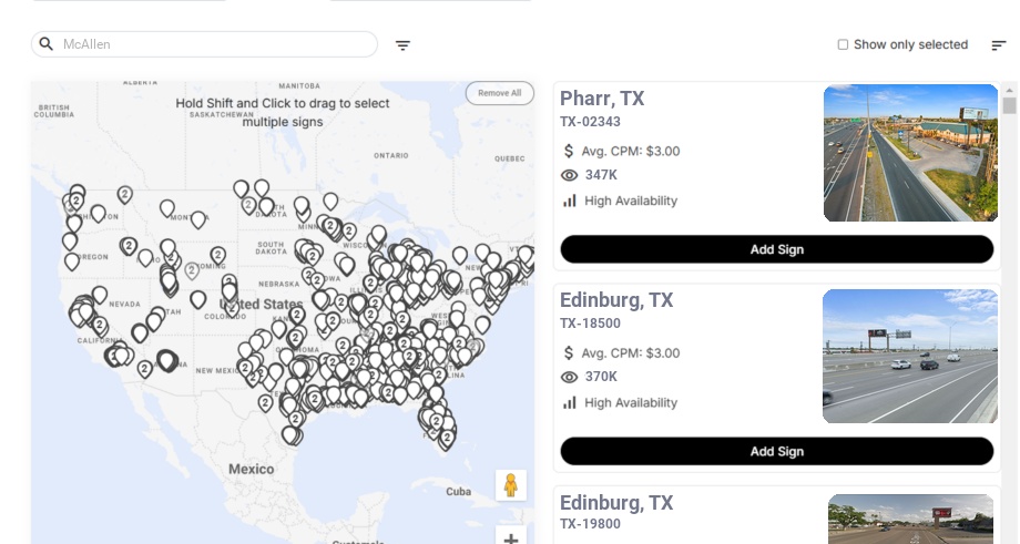 Billboard advertising in Mcallen Tx, Texas - Choose your favorite location