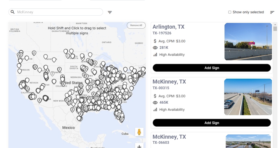 Billboard advertising in Mckinney Tx, Texas - Choose your favorite location