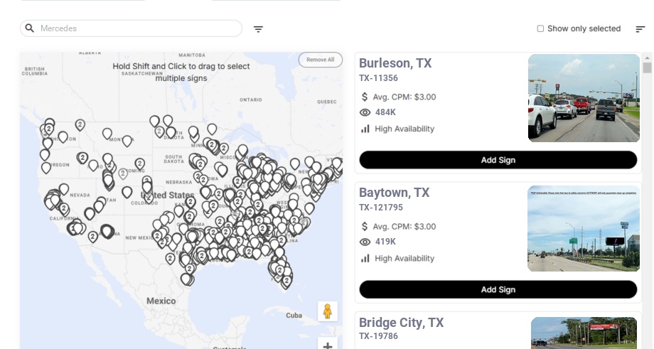 Billboard advertising in Mercedes, Texas - Choose your favorite location