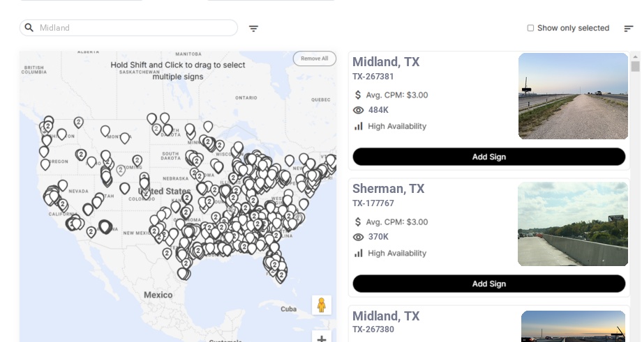 Billboard advertising in Midland Tx, Texas - Choose your favorite location