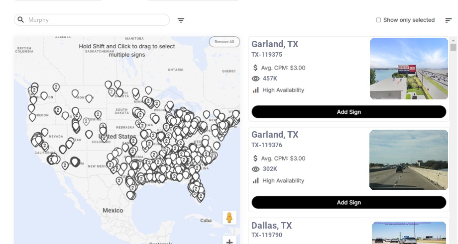 Billboard advertising in Murphy Tx, Texas - Choose your favorite location