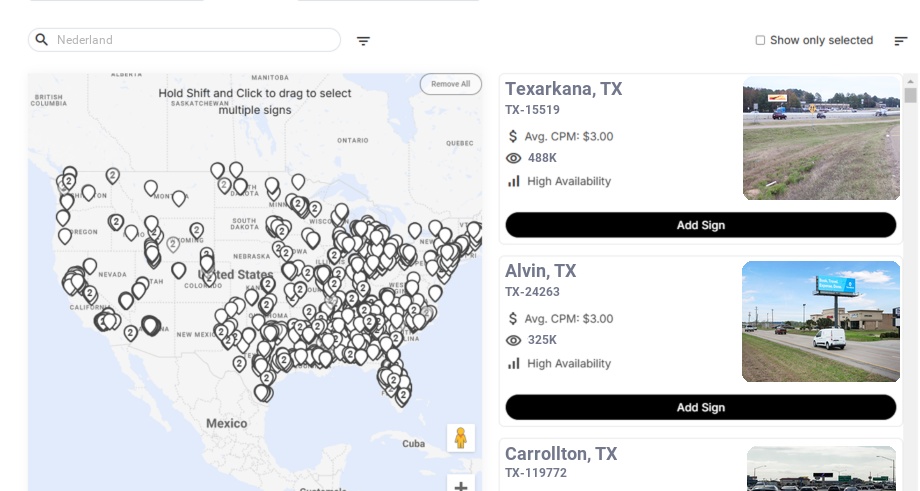 Billboard advertising in Nederland Tx, Texas - Choose your favorite location