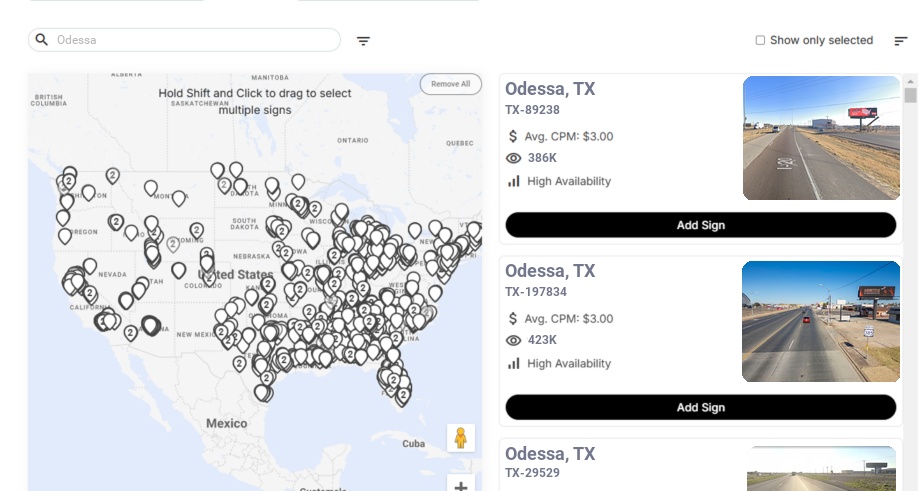 Billboard advertising in Odessa, Texas - Choose your favorite location