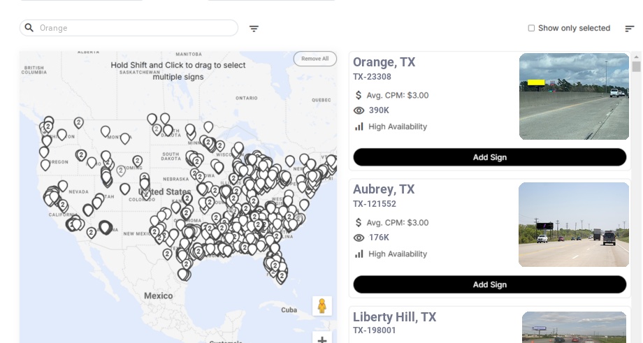 Billboard advertising in Orange, Texas - Choose your favorite location