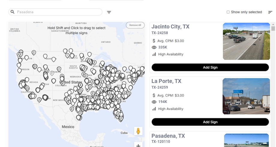 Billboard advertising in Pasadena Tx, Texas - Choose your favorite location