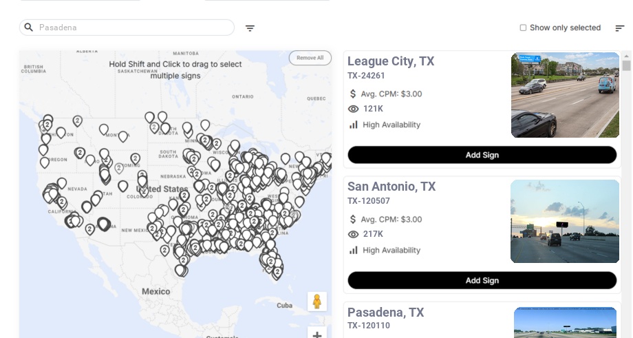 Billboard advertising in Pasadena, Texas - Choose your favorite location