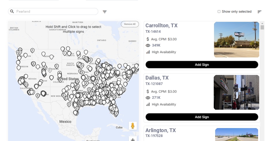 Billboard advertising in Pearland Tx, Texas - Choose your favorite location