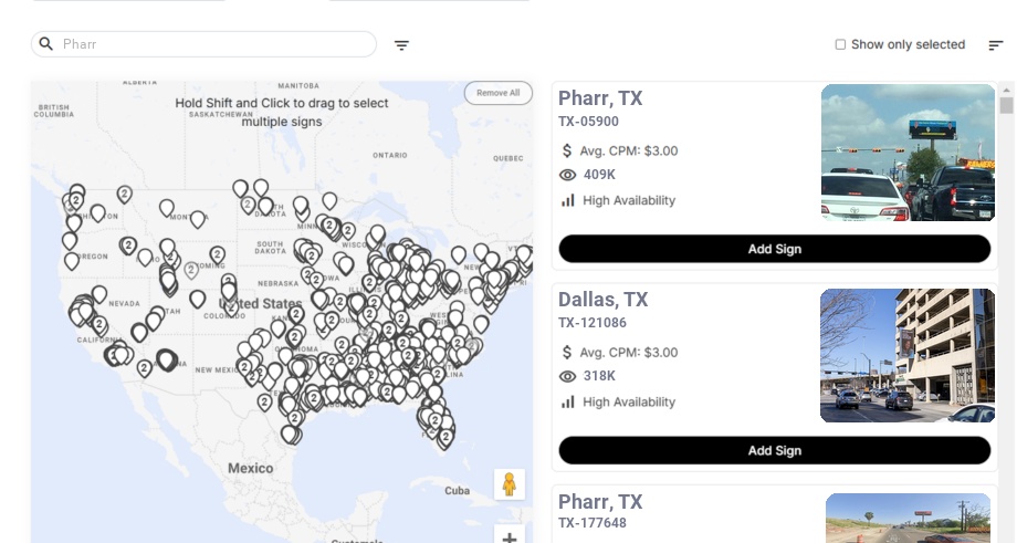 Billboard advertising in Pharr Tx, Texas - Choose your favorite location