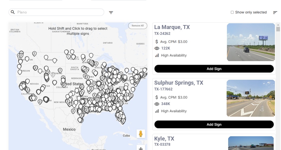 Billboard advertising in Plano Tx, Texas - Choose your favorite location