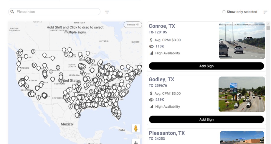 Billboard advertising in Pleasanton, Texas - Choose your favorite location