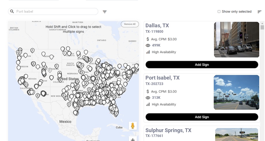 Billboard advertising in Port Isabel Tx, Texas - Choose your favorite location