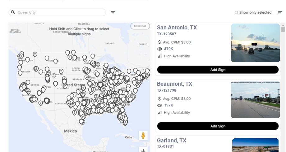Billboard advertising in Queen City, Texas - Choose your favorite location