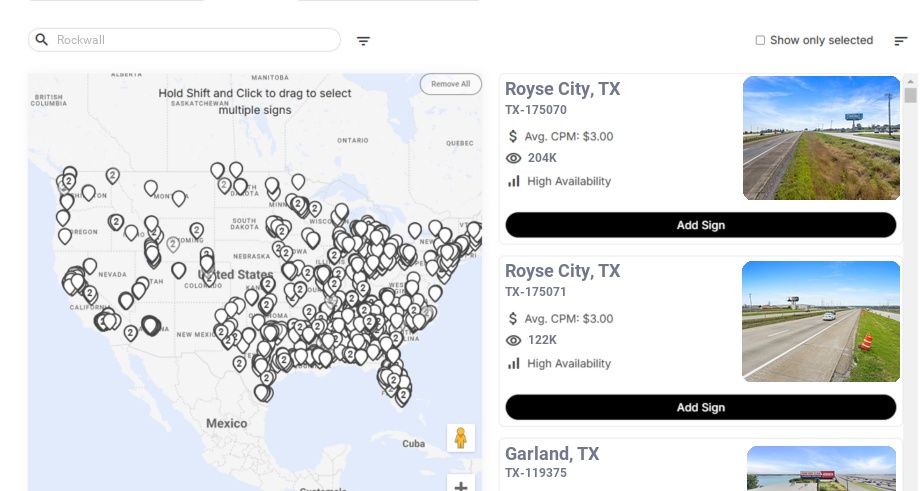 Billboard advertising in Rockwall Tx, Texas - Choose your favorite location