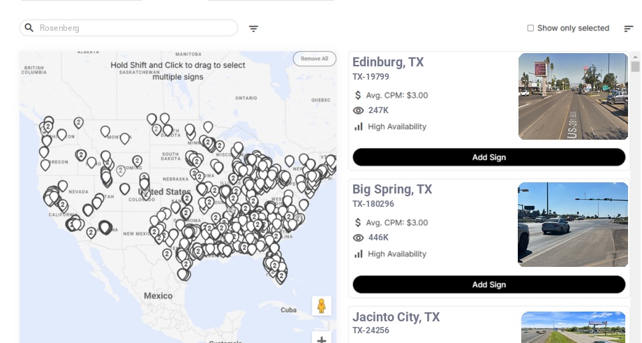 Billboard advertising in Rosenberg, Texas - Choose your favorite location