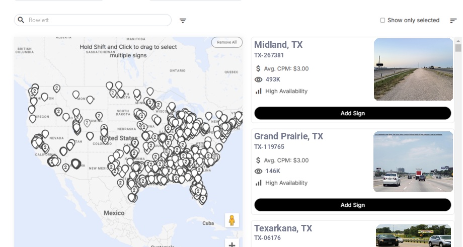 Billboard advertising in Rowlett Tx, Texas - Choose your favorite location