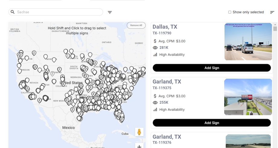 Billboard advertising in Sachse Tx, Texas - Choose your favorite location