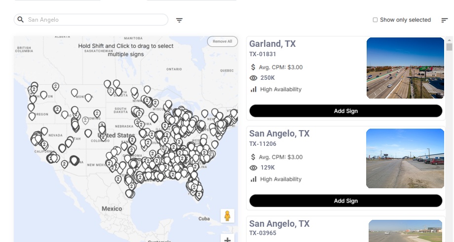 Billboard advertising in San Angelo Tx, Texas - Choose your favorite location