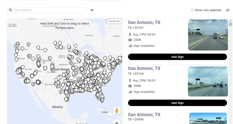 Billboard advertising in San Antonio Tx, Texas - Choose your favorite location