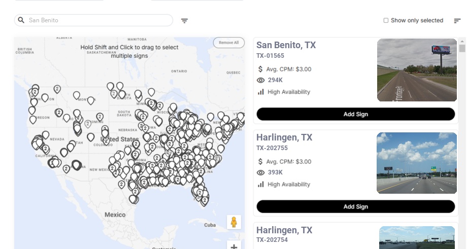 Billboard advertising in San Benito Tx, Texas - Choose your favorite location