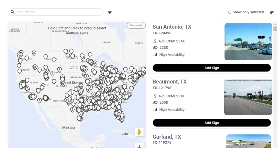 Billboard advertising in San Benito, Texas - Choose your favorite location