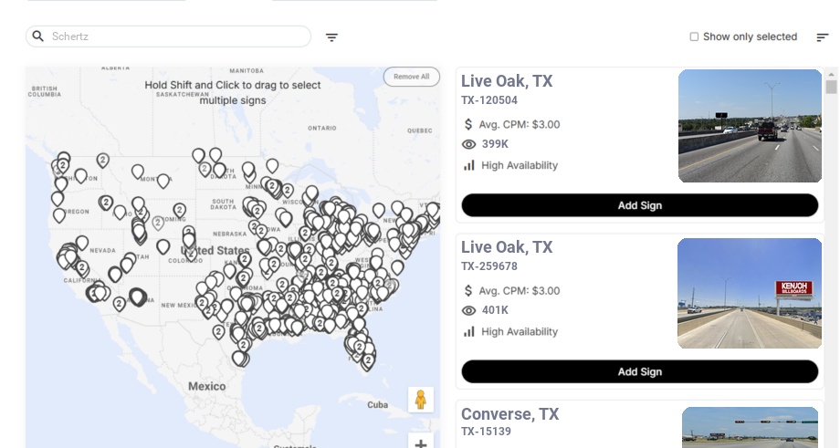 Billboard advertising in Schertz Tx, Texas - Choose your favorite location