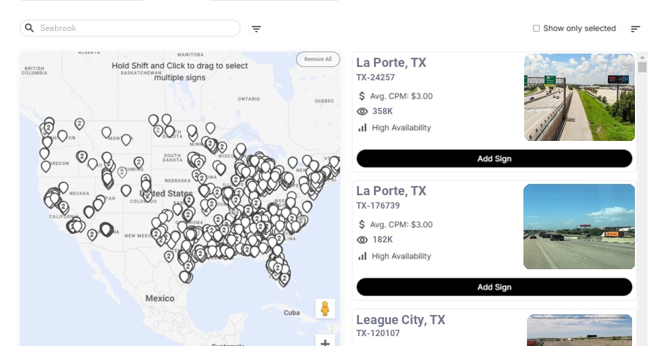 Billboard advertising in Seabrook Tx, Texas - Choose your favorite location