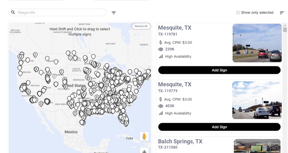 Billboard advertising in Seagoville Tx, Texas - Choose your favorite location