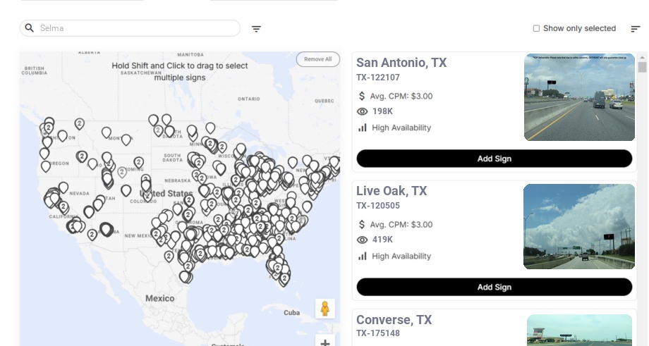 Billboard advertising in Selma Tx, Texas - Choose your favorite location