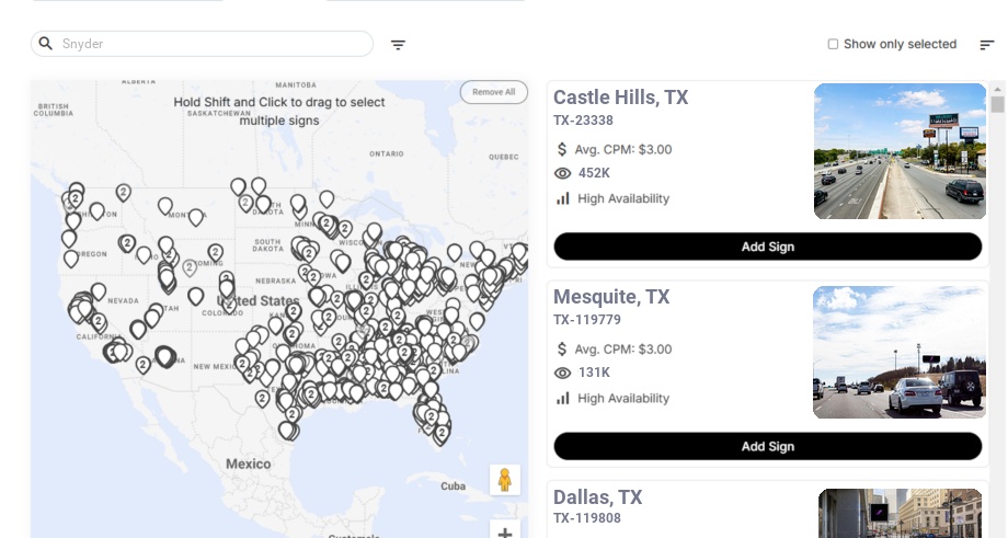 Billboard advertising in Snyder Tx, Texas - Choose your favorite location