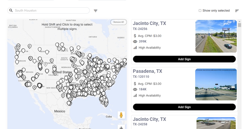 Billboard advertising in South Houston Tx, Texas - Choose your favorite location