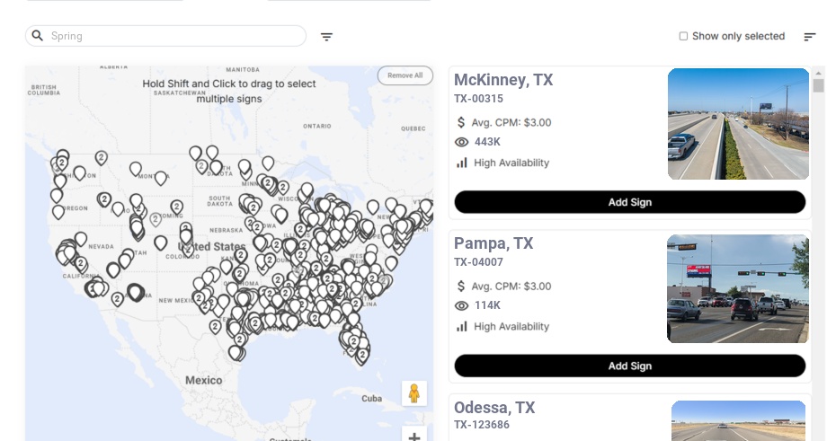Billboard advertising in Spring, Texas - Choose your favorite location