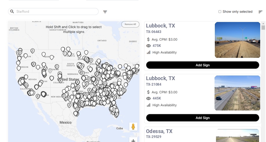 Billboard advertising in Stafford, Texas - Choose your favorite location