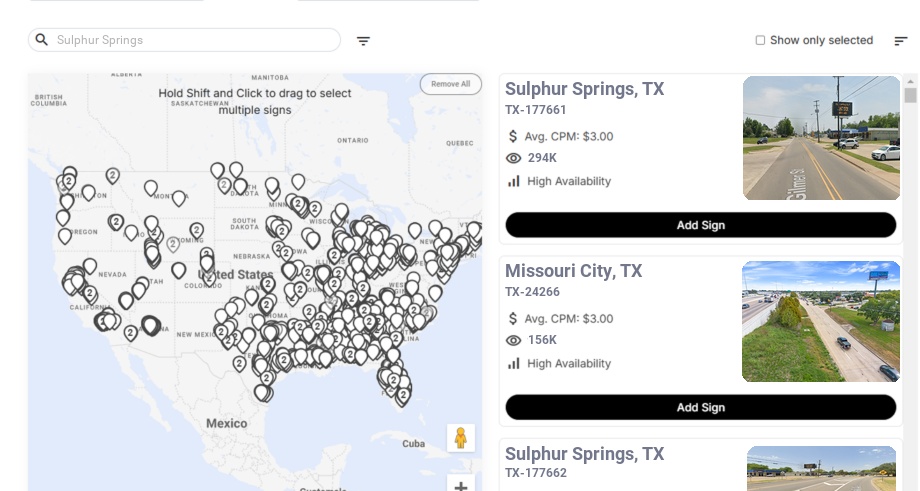 Billboard advertising in Sulphur Springs Tx, Texas - Choose your favorite location