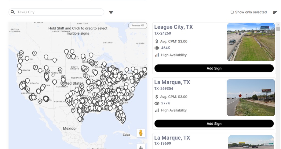 Billboard advertising in Texas City Tx, Texas - Choose your favorite location