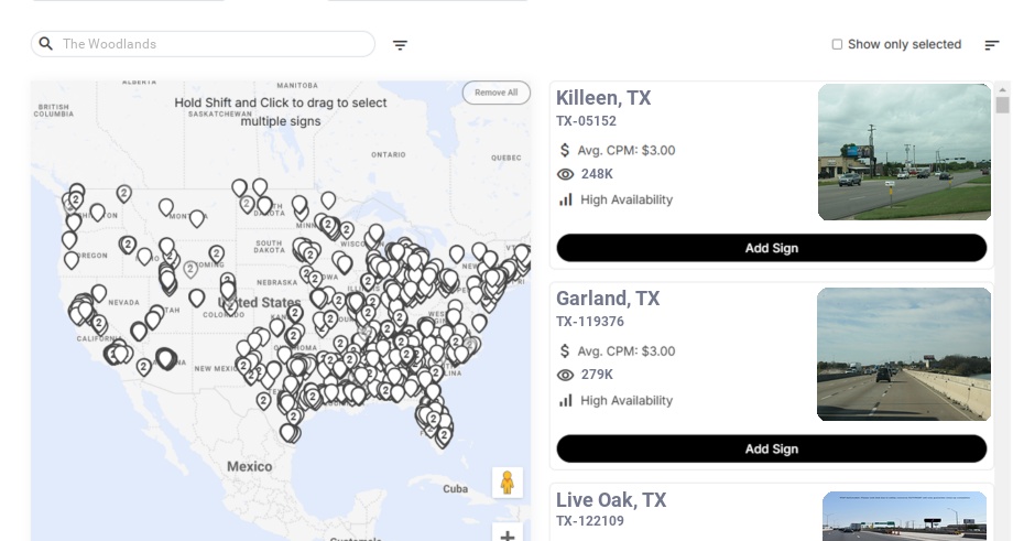 Billboard advertising in The Woodlands Tx, Texas - Choose your favorite location