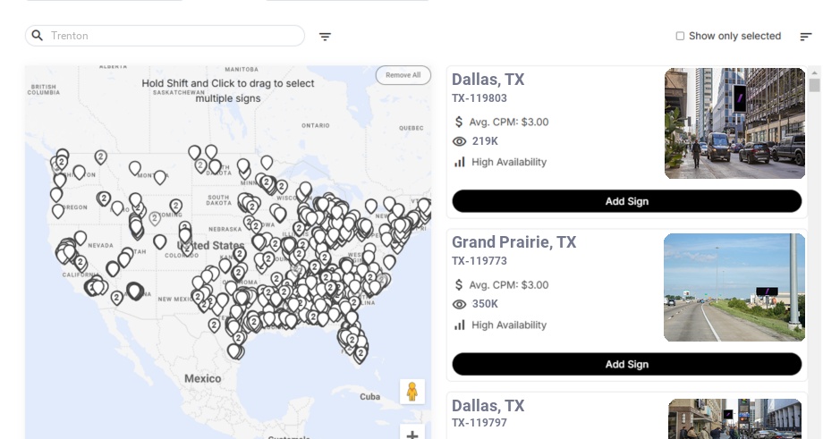 Billboard advertising in Trenton Tx, Texas - Choose your favorite location