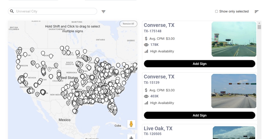 Billboard advertising in Universal City Tx, Texas - Choose your favorite location