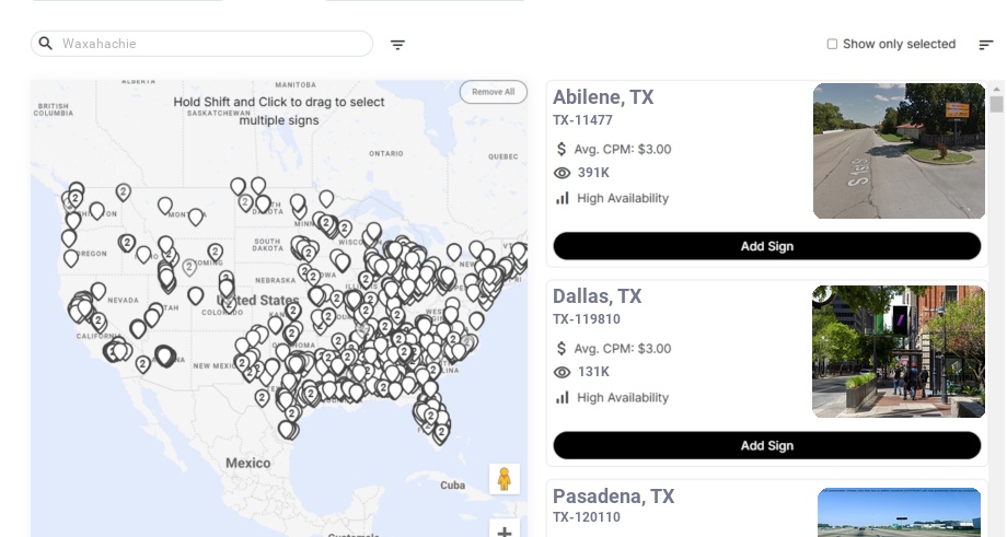 Billboard advertising in Waxahachie Tx, Texas - Choose your favorite location