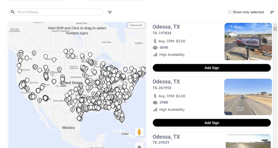 Billboard advertising in West Odessa Tx, Texas - Choose your favorite location