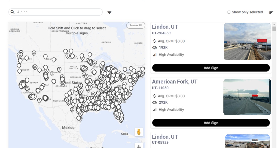Billboard advertising in Alpine Ut, Utah - Choose your favorite location