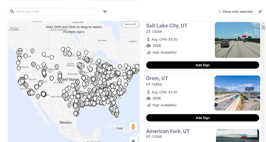 Billboard advertising in American Fork Ut, Utah - Choose your favorite location