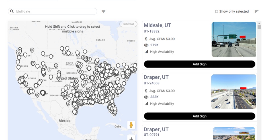 Billboard advertising in Bluffdale Ut, Utah - Choose your favorite location