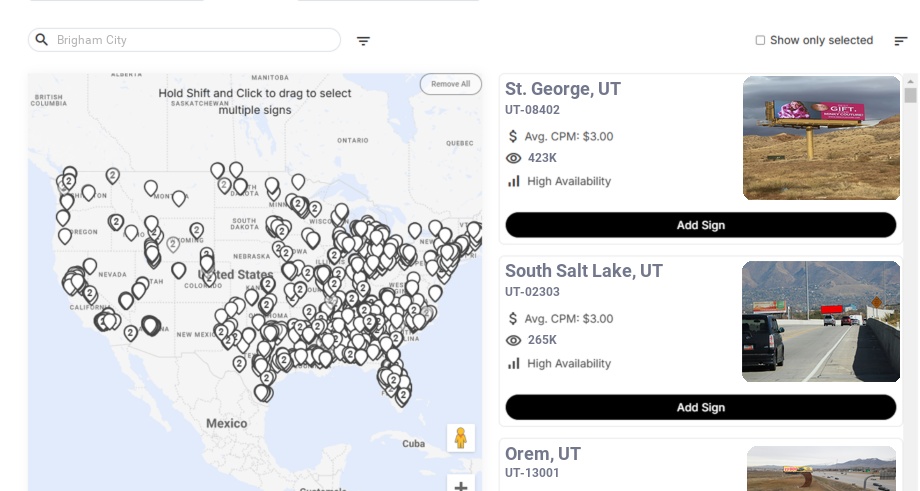 Billboard advertising in Brigham City Ut, Utah - Choose your favorite location