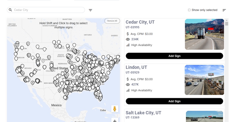 Billboard advertising in Cedar City, Utah - Choose your favorite location