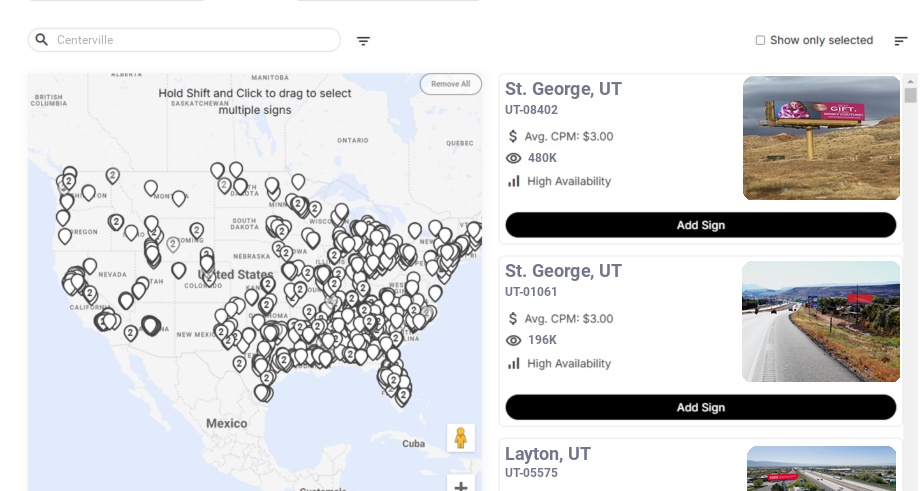 Billboard advertising in Centerville Ut, Utah - Choose your favorite location