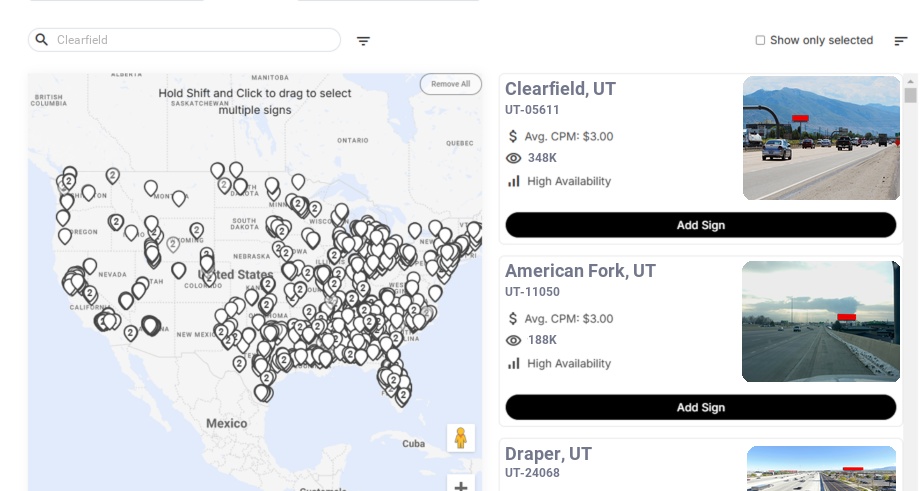 Billboard advertising in Clearfield Ut, Utah - Choose your favorite location