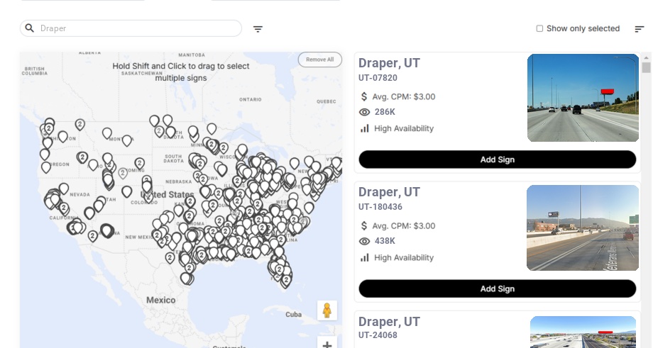 Billboard advertising in Draper Ut, Utah - Choose your favorite location