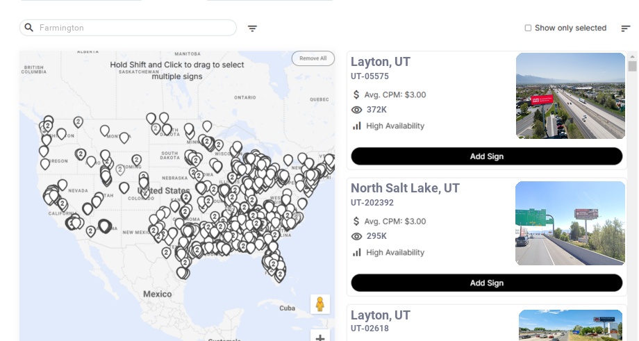 Billboard advertising in Farmington, Utah - Choose your favorite location