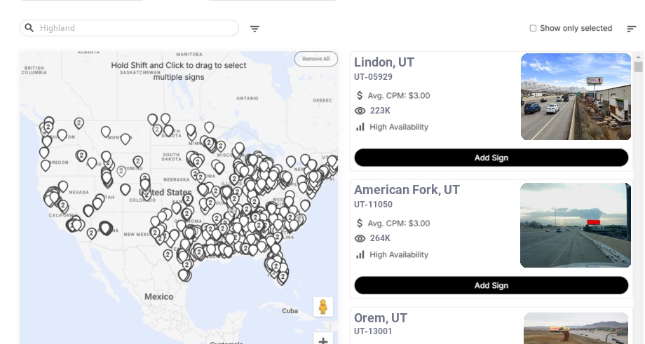 Billboard advertising in Highland Ut, Utah - Choose your favorite location
